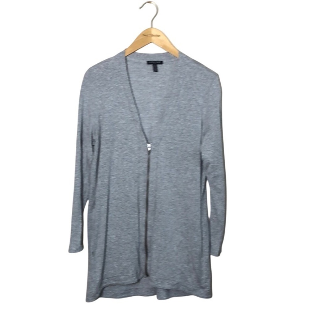 EILEEN FISHER Petite Large Grey Lagenlook Long Slv Zip Up Long Tunic Top Jacket